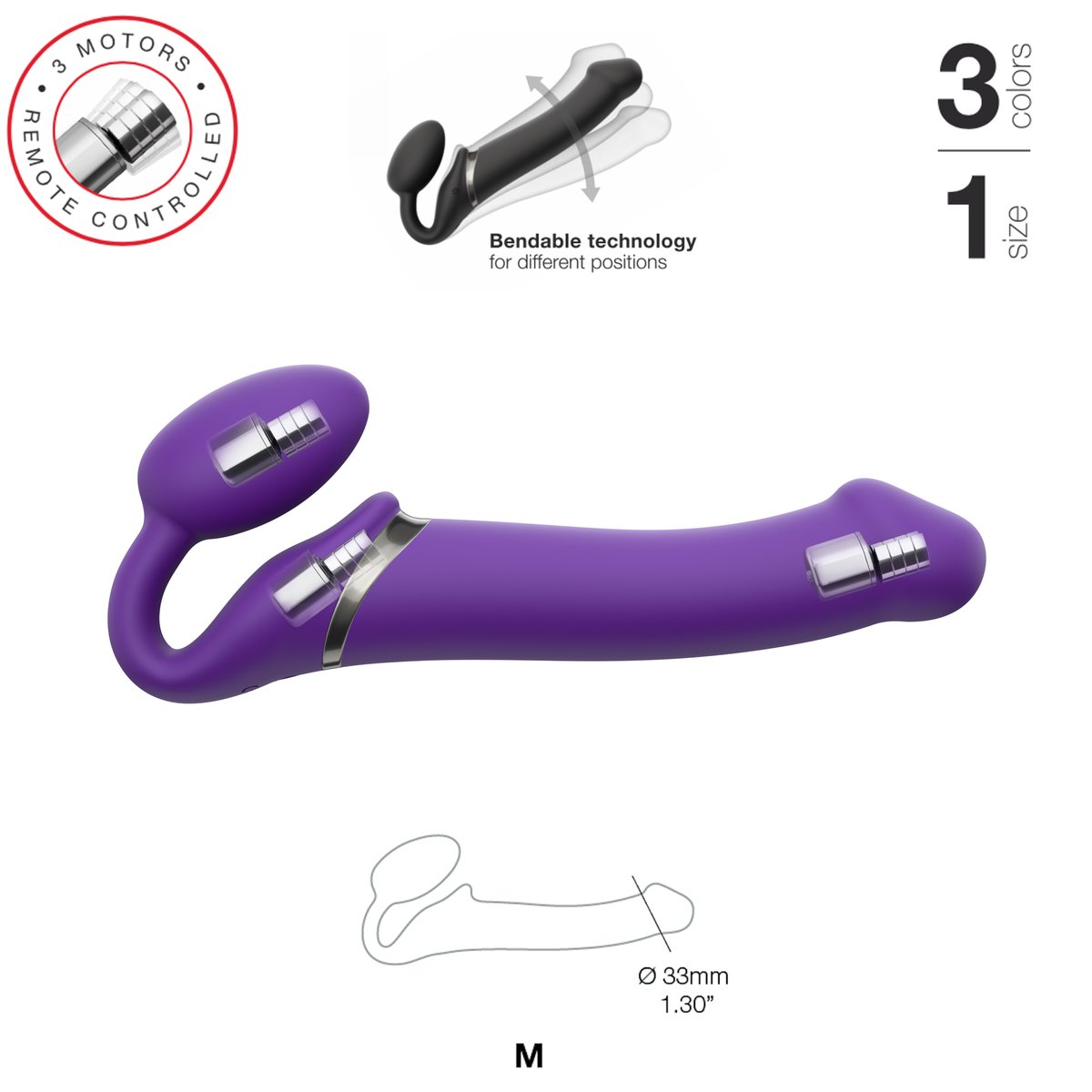 Vibrating Bendable Double Strap-On (Size Medium)