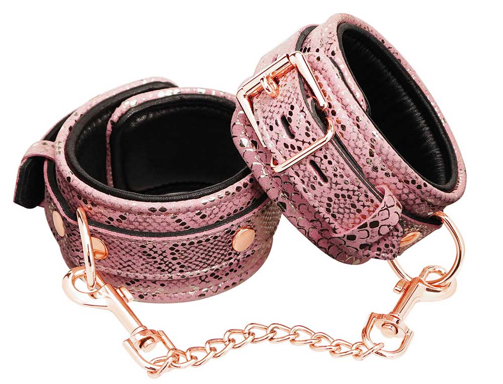 Pink Leather Cuffs - Snake Print